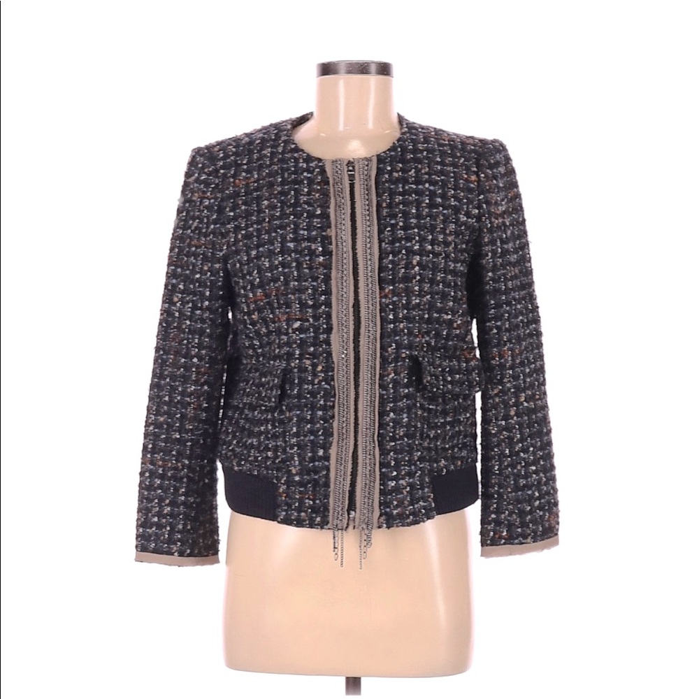 LOFT Tweed Zip Up Blazer Jacket w Chain Size S NWT